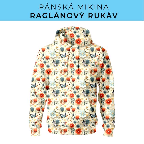 PÁNSKÝ střih - mikina raglan ZÁKLADNÍ s kapucí