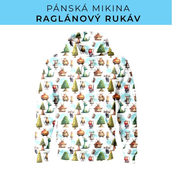 PÁNSKÝ střih - mikina raglan ZÁKLADNÍ s kapucí