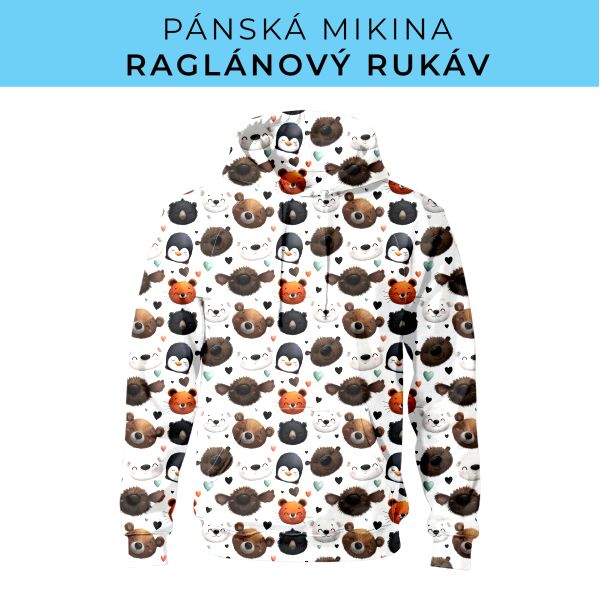 PÁNSKÝ střih - mikina raglan ZÁKLADNÍ s kapucí