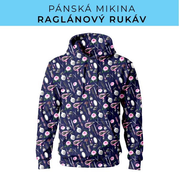 PÁNSKÝ střih - mikina raglan ZÁKLADNÍ s kapucí