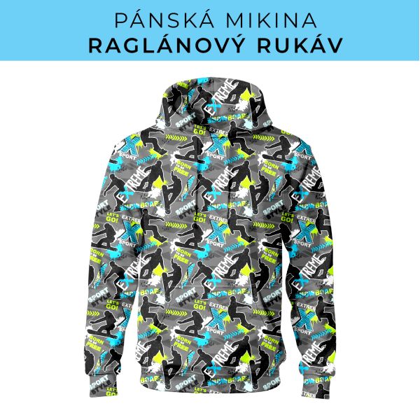 PÁNSKÝ střih - mikina raglan ZÁKLADNÍ s kapucí