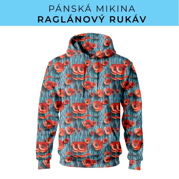 PÁNSKÝ střih - mikina raglan ZÁKLADNÍ s kapucí