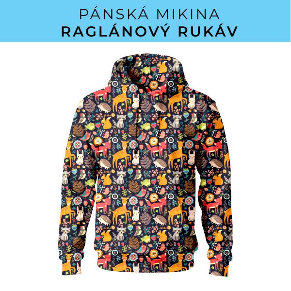 PÁNSKÝ střih - mikina raglan ZÁKLADNÍ s kapucí