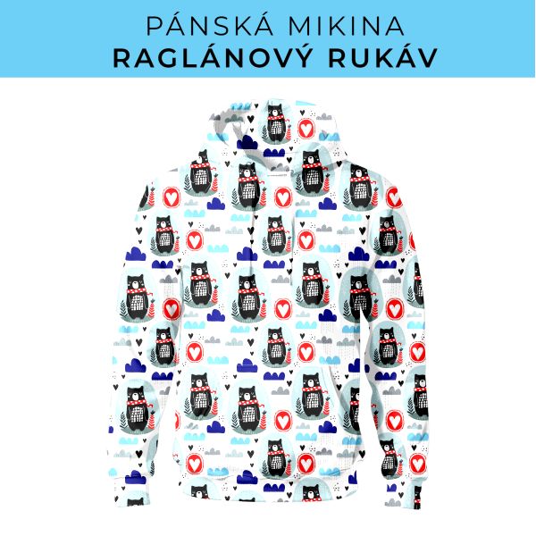 PÁNSKÝ střih - mikina raglan ZÁKLADNÍ s kapucí