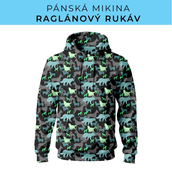 PÁNSKÝ střih - mikina raglan ZÁKLADNÍ s kapucí
