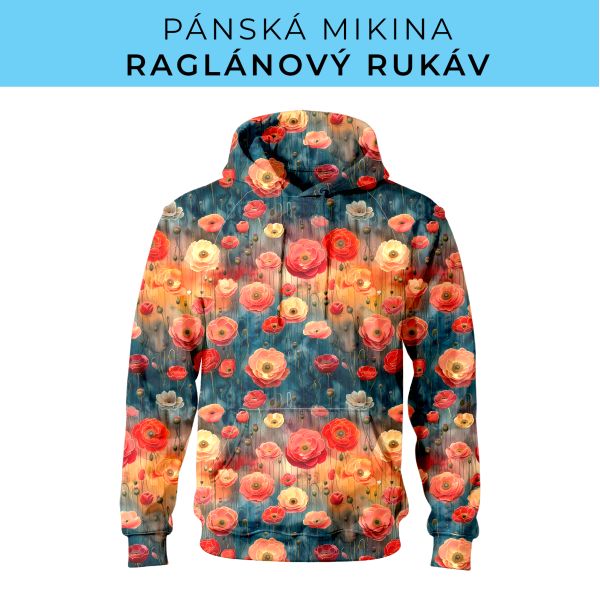 PÁNSKÝ střih - mikina raglan ZÁKLADNÍ s kapucí