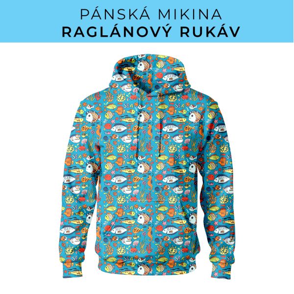 PÁNSKÝ střih - mikina raglan ZÁKLADNÍ s kapucí