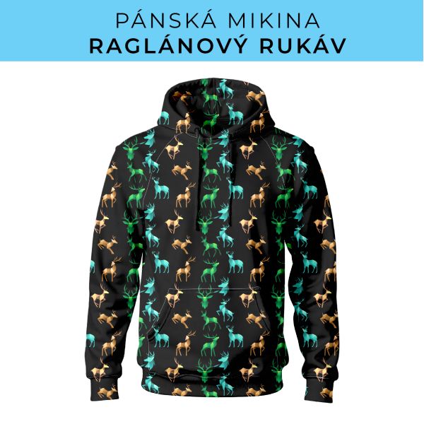 PÁNSKÝ střih - mikina raglan ZÁKLADNÍ s kapucí
