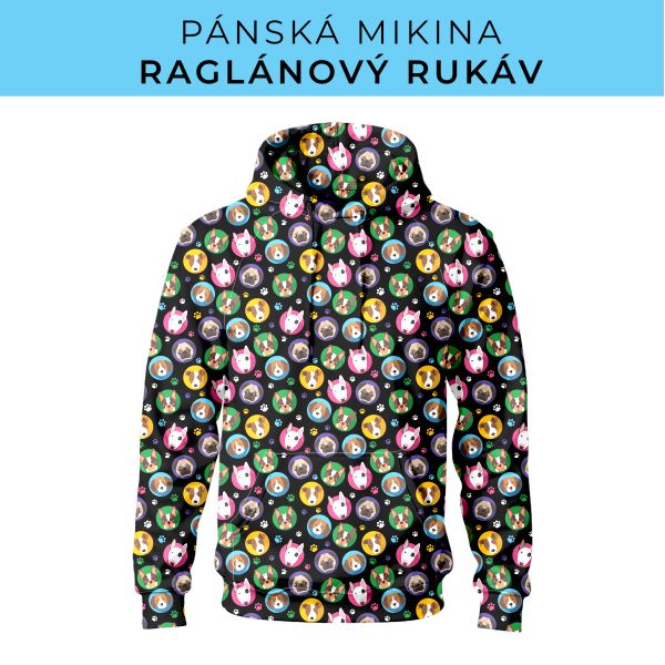 PÁNSKÝ střih - mikina raglan ZÁKLADNÍ s kapucí