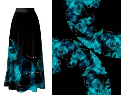 Panel na ušití maxi půlkolové sukně s mramorem a zlatým efektem | Bela- polyesterý úplet, FERRA -úplet, SILKY, Satén- úplet -lesklá šatovka panel na šití dlouhé maxi sukně