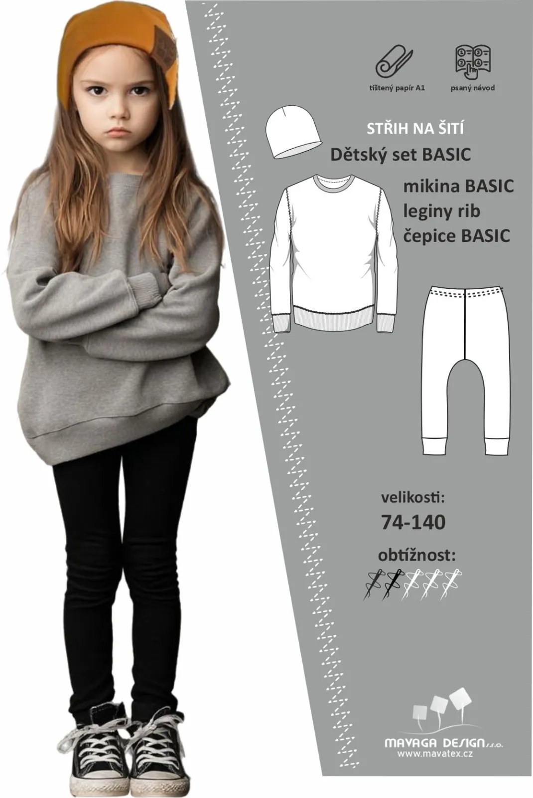 Papírový střih - DĚTSKÝ BASIC SET - mikina+leginy+čepice Mavatex