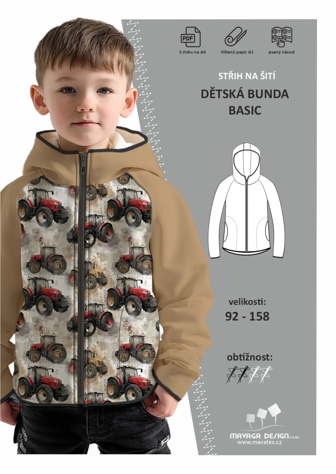 Papírový střih - jednoduchá DĚTSKÁ BASIC BUNDA 92-158 Mavatex