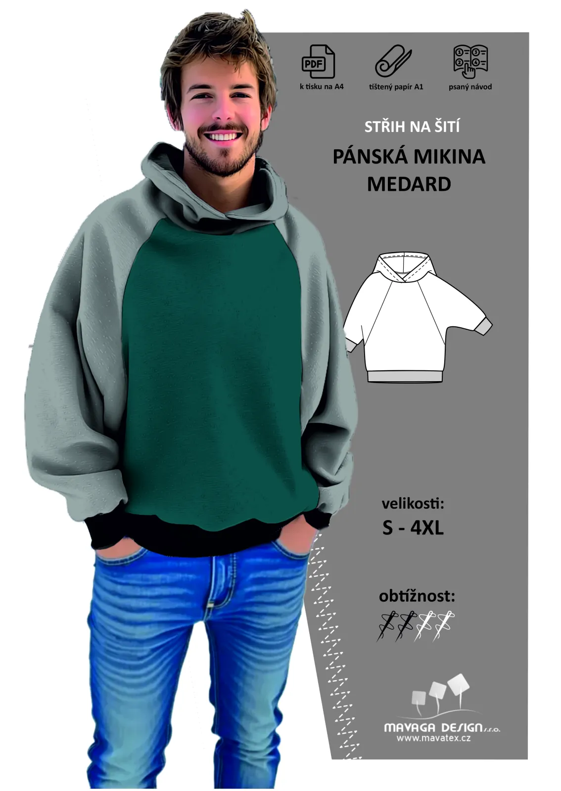 Papírový střih na střih na pánskou oversize mikinu s netopýřím rukávem Medard Mavatex