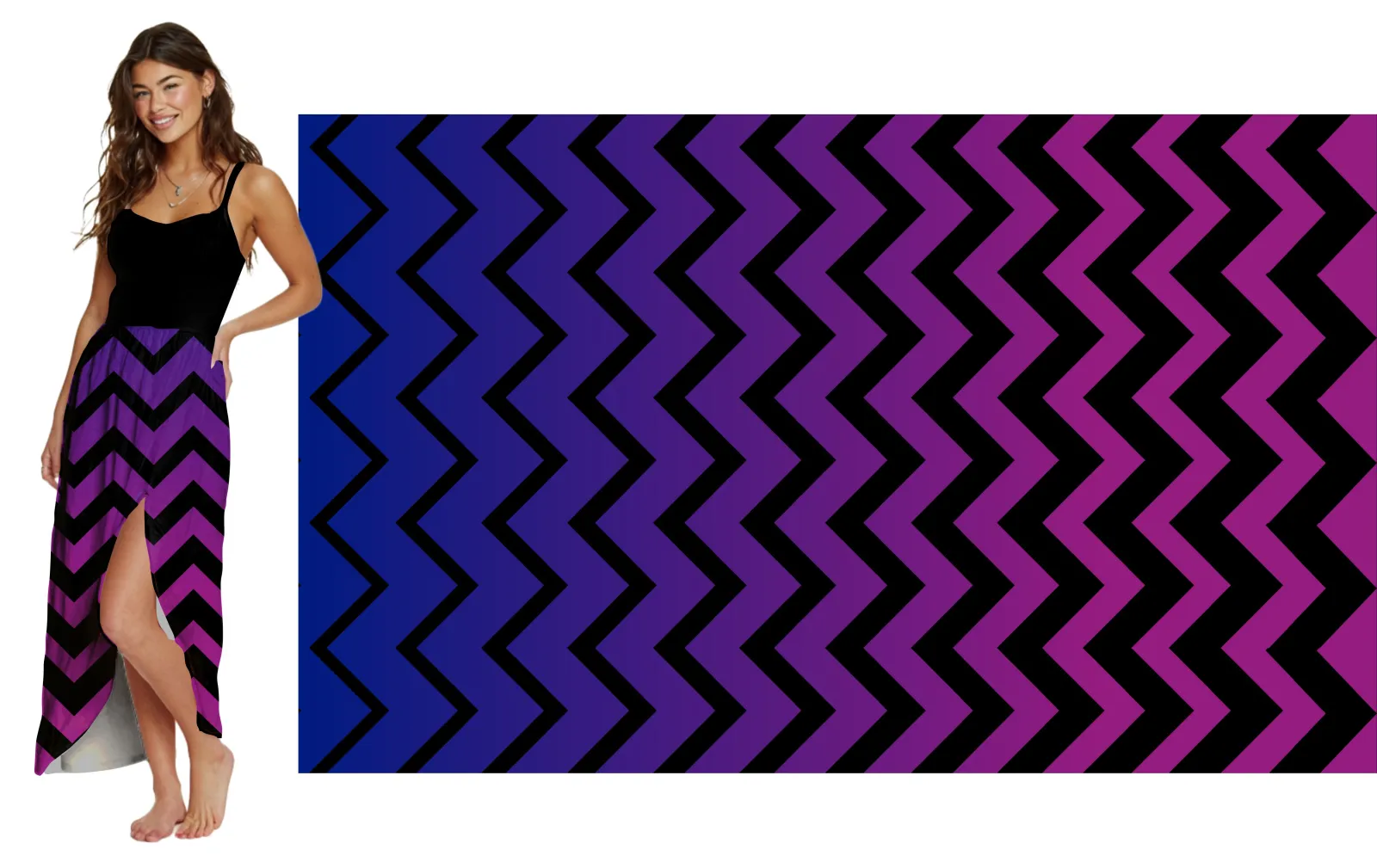 Ombré přechod se vzorem chevron - fialovo růžová