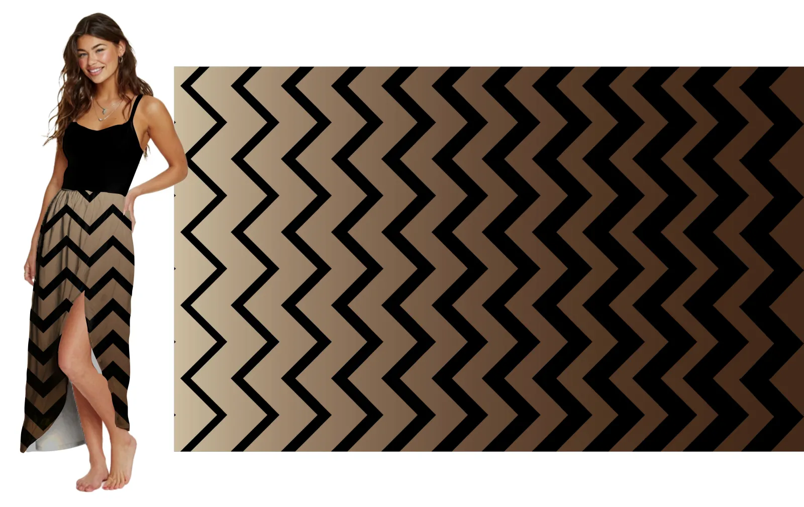 Ombré přechod se vzorem chevron - hnědá