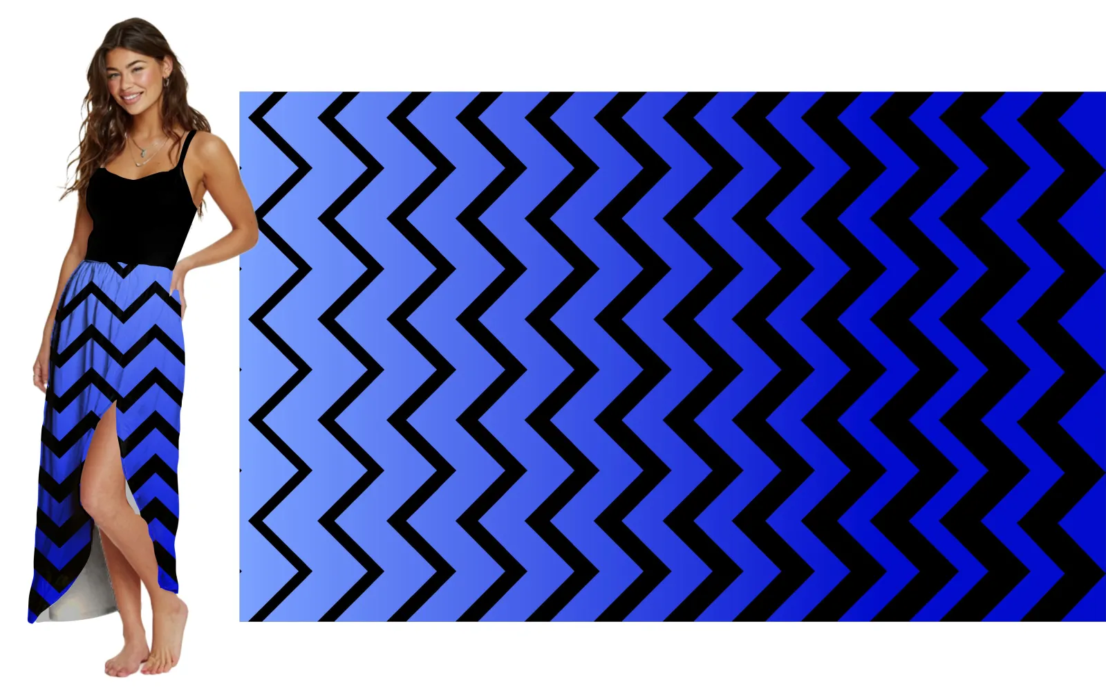 Ombré přechod se vzorem chevron - modrá royal 