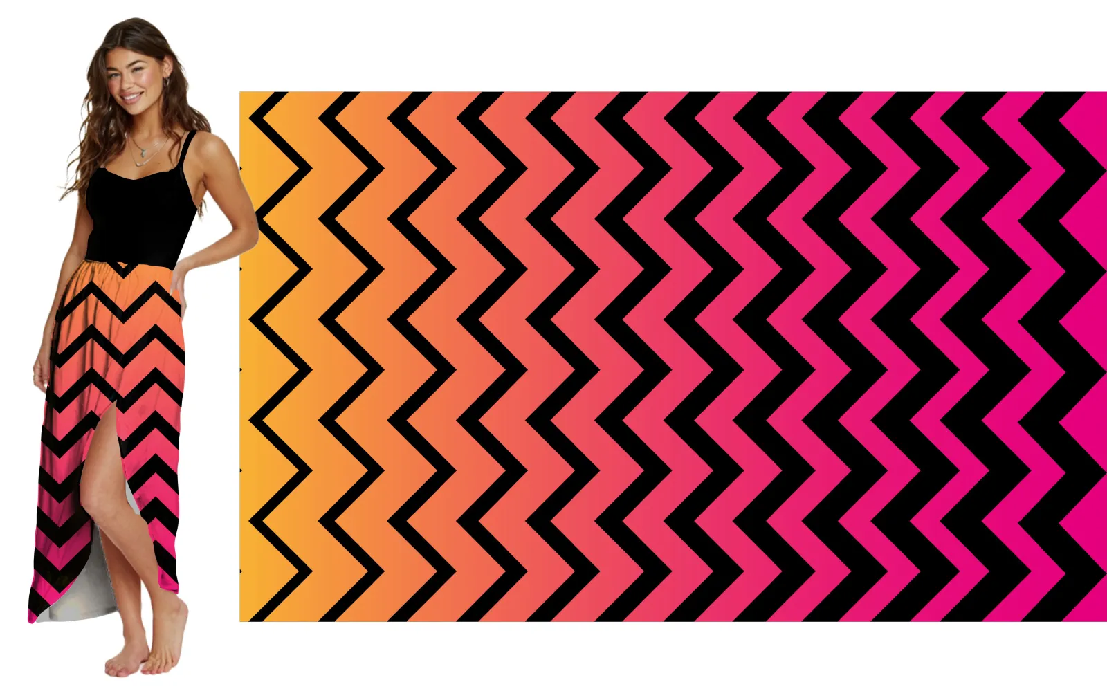 Ombré přechod se vzorem chevron - oranžovo růžová