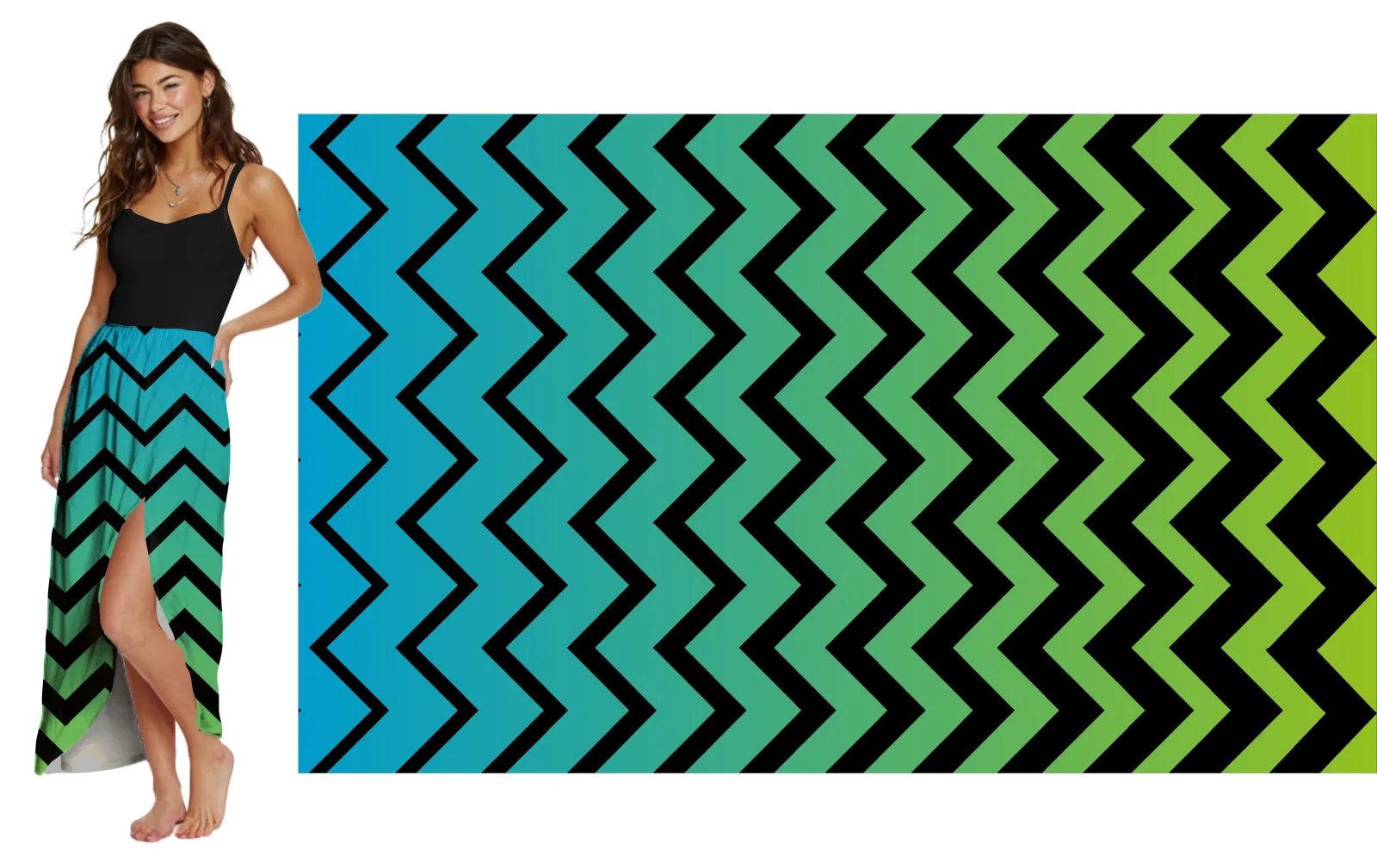Ombré přechod se vzorem chevron - tyrkysovo zelená