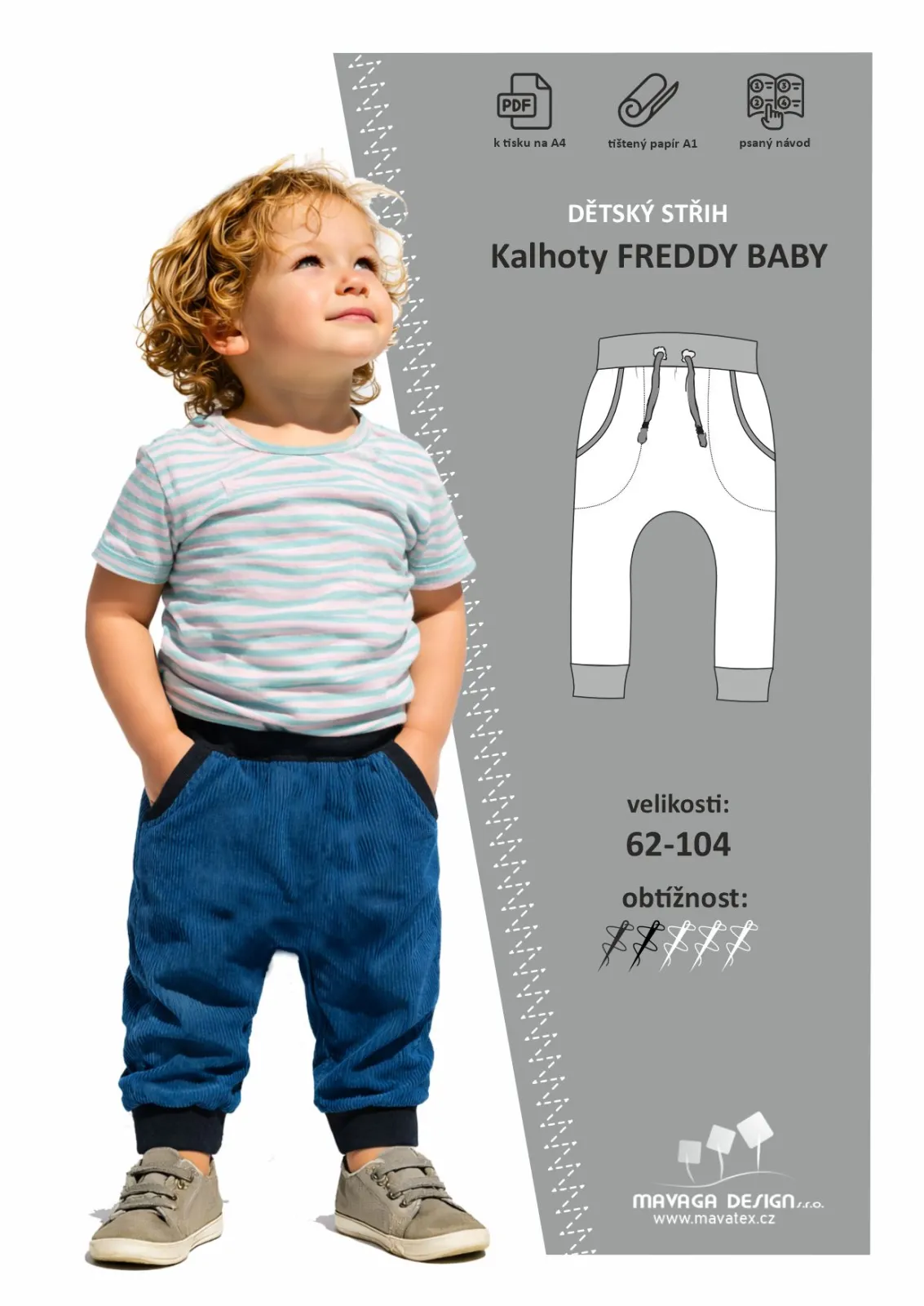 Střih na pohodlné dětské tepláky se sníženým sedem. Mavatex
