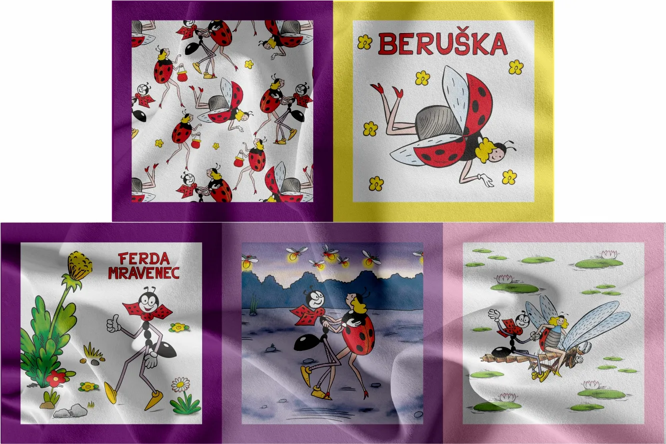 Panel na dětské kapesníčky - Ferda a Beruška - MUŠELÍN - 5 kapesníčků ČESKÝ VÝROBEK