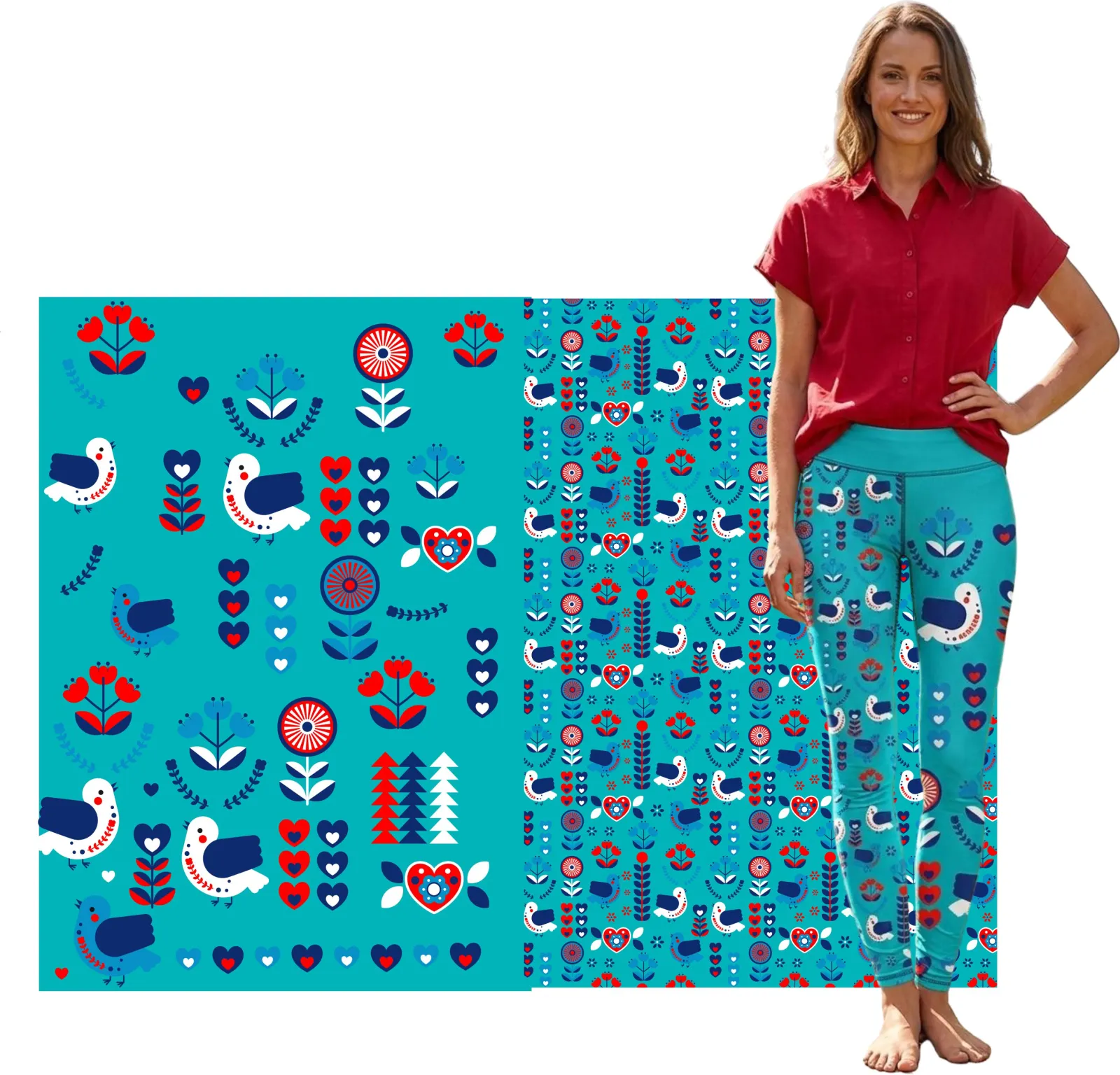 DVOJPANEL na LEGINY, šaty, triko -folklore tyrkys- materiálové varianty mavaga design