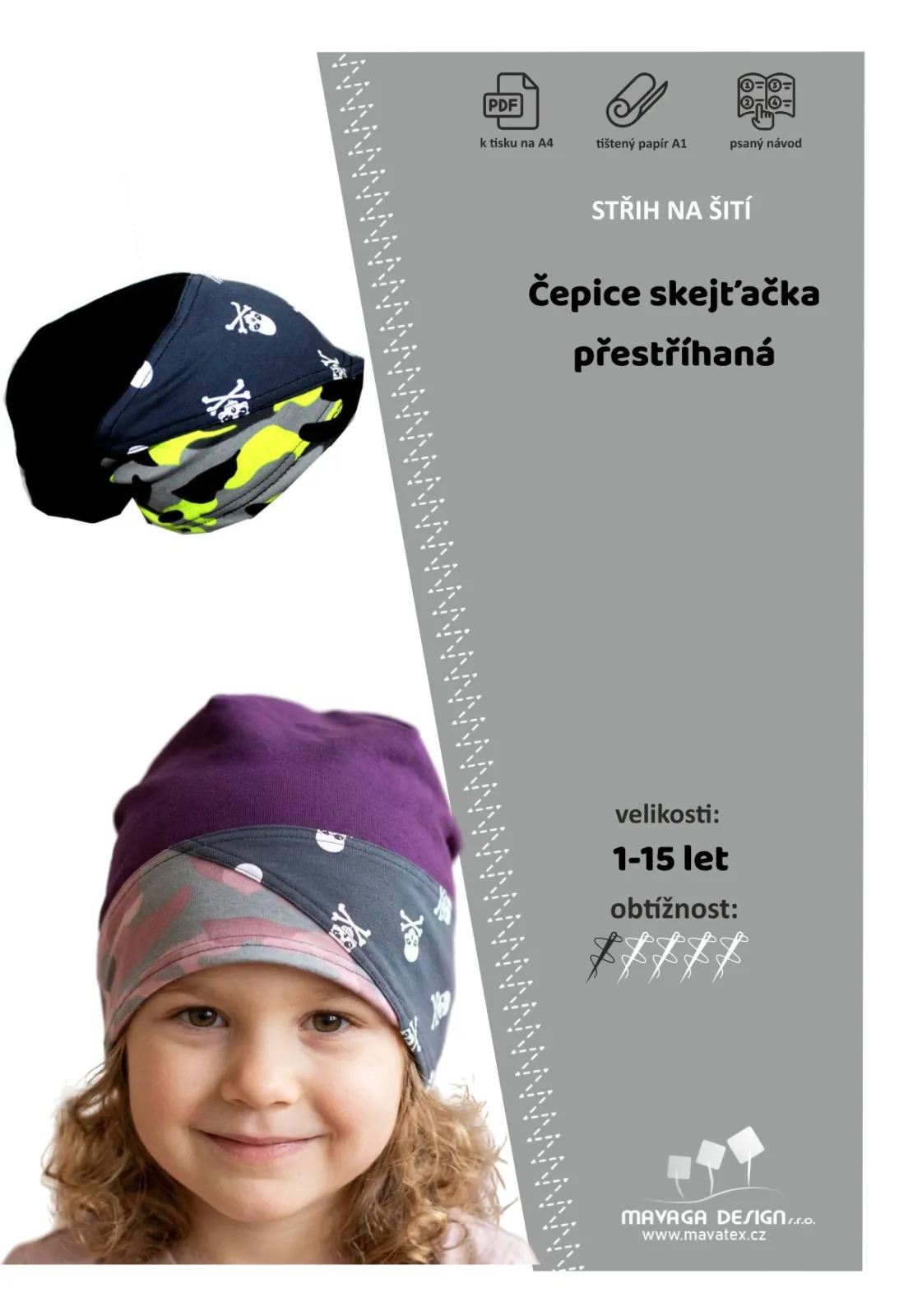 Papírový střih-Čepice skejťačka přestříhaná střih na čepici, šijeme čepici, jak ušít čepici Mavatex