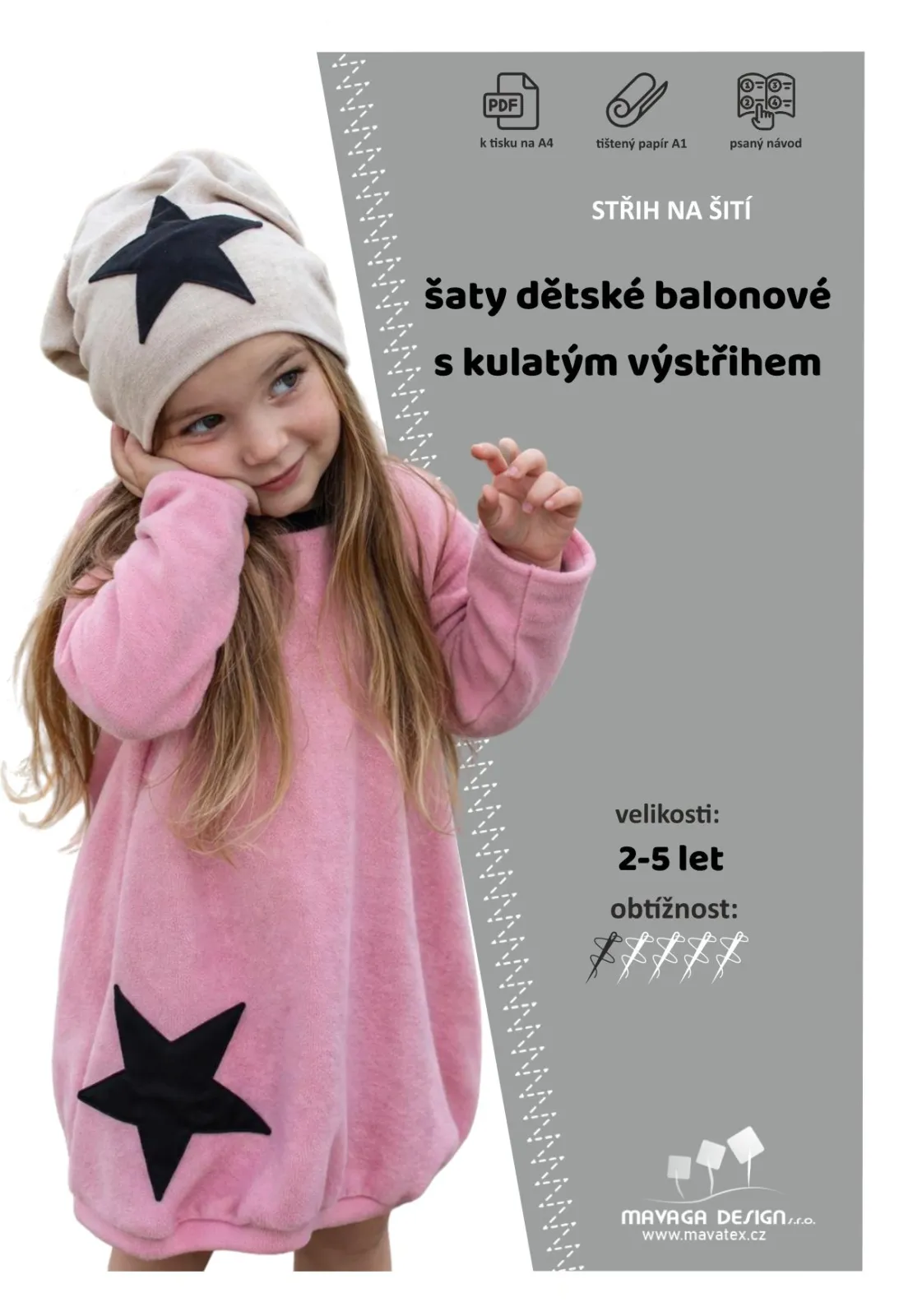 Papírový střih - šaty balonové s kulatým výstřihem mavatex