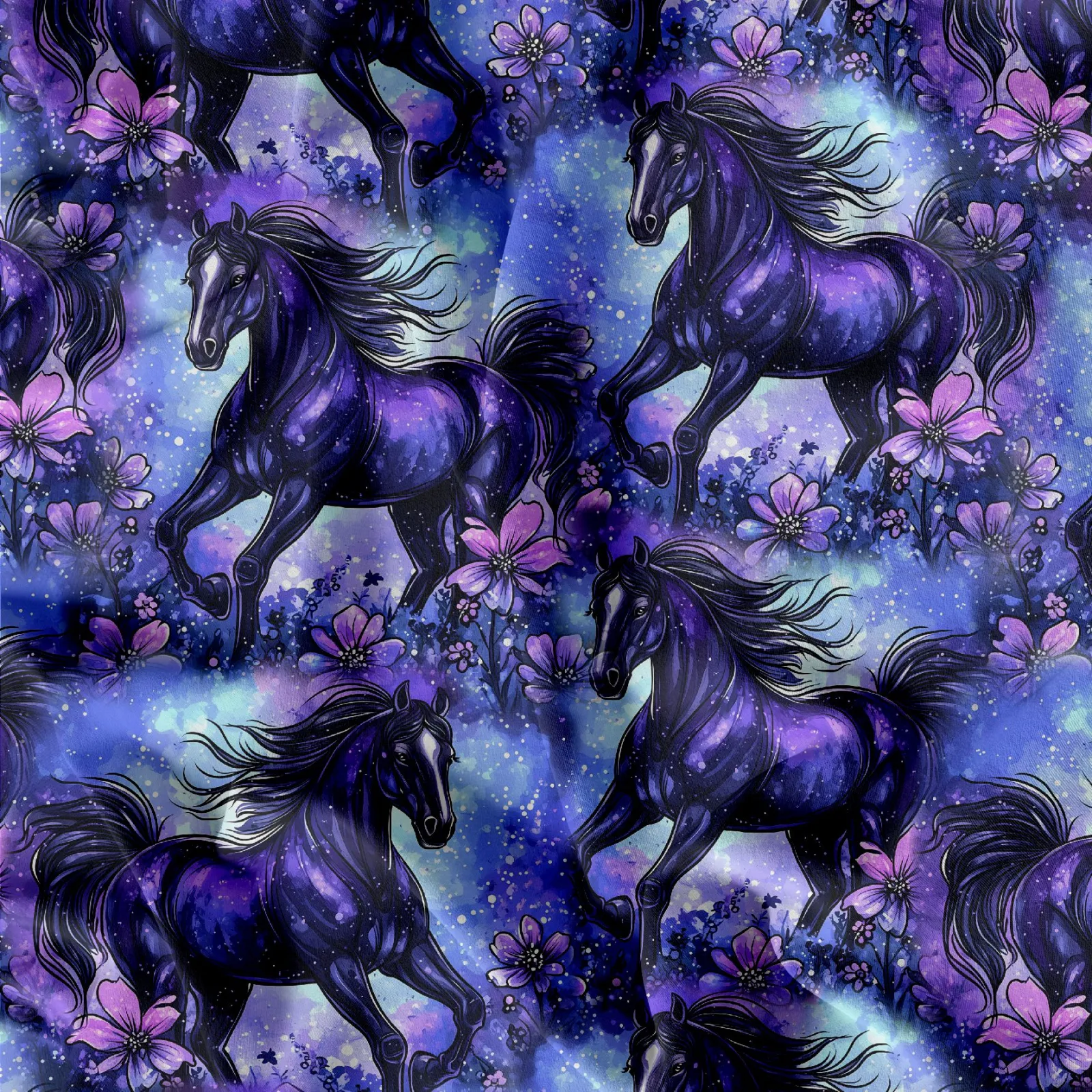 Vzor k tisku na látky (úplet, softshell a další) - Koně violet mavaga design