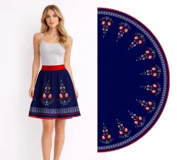 Panel na ušití půlkolové sukně s folklorním motivem | Bela- polyesterý úplet, TORINO 140 gsm -funkční úplet, Funkční úplet MILKY, LYCRA 200, SILKY, Satén- úplet -lesklá šatovka