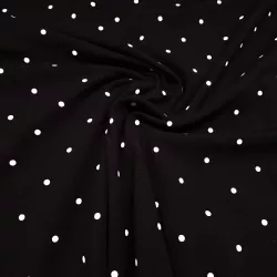 Jednolícní úplet černý bílými puntíky