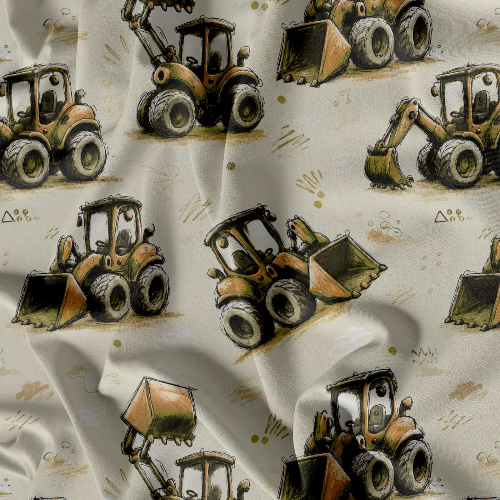 traktory- vzor k tisku na úplet, teplákovinu, softshell a další mavaga design