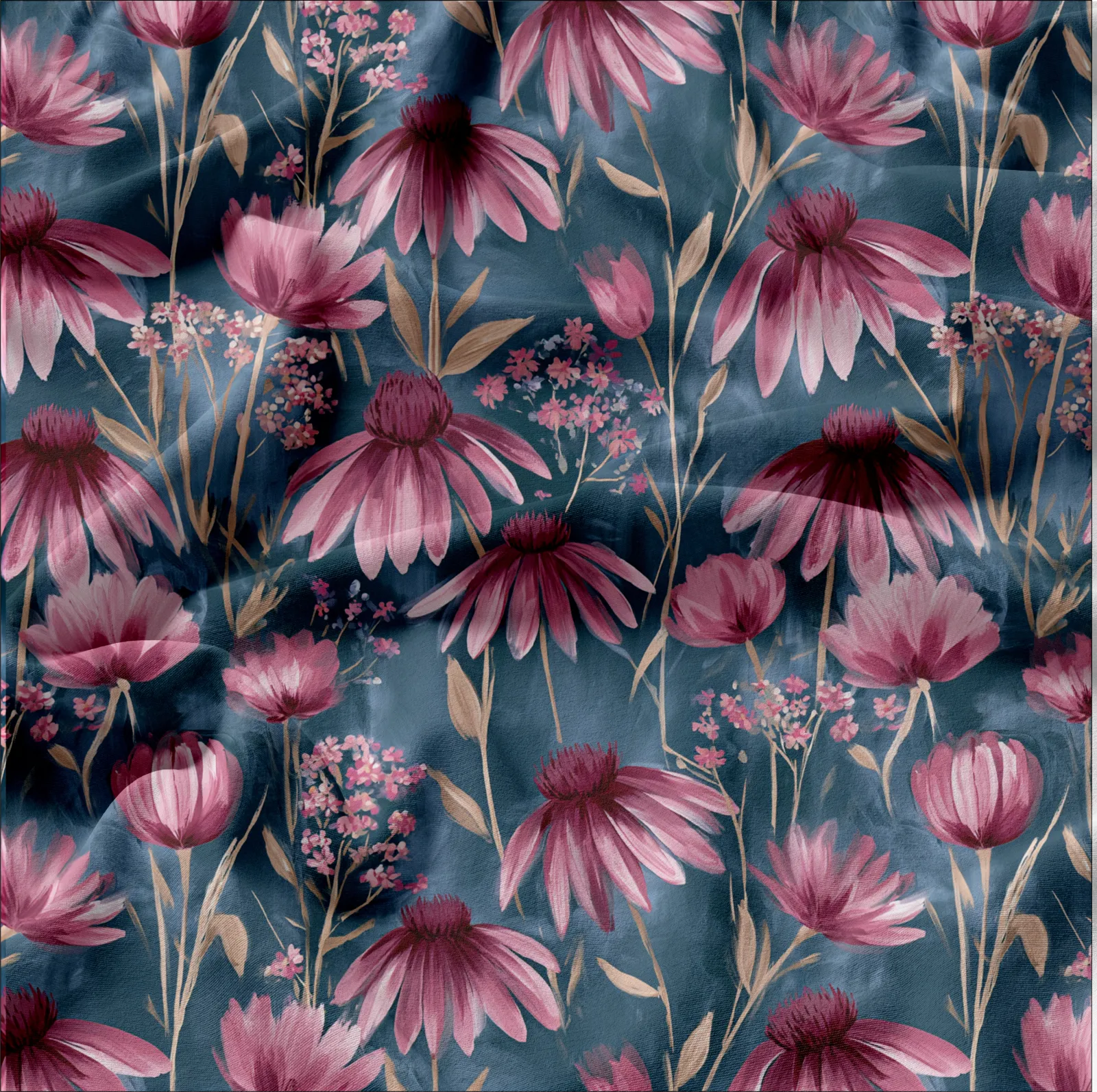 Vzor na látku s květinovým motivem echinacea mavaga design