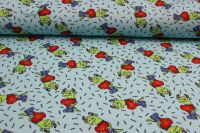 Jednolícní úplet zamilovaní ještěr na modré- digitální tisk EU-úplety atest pro děti