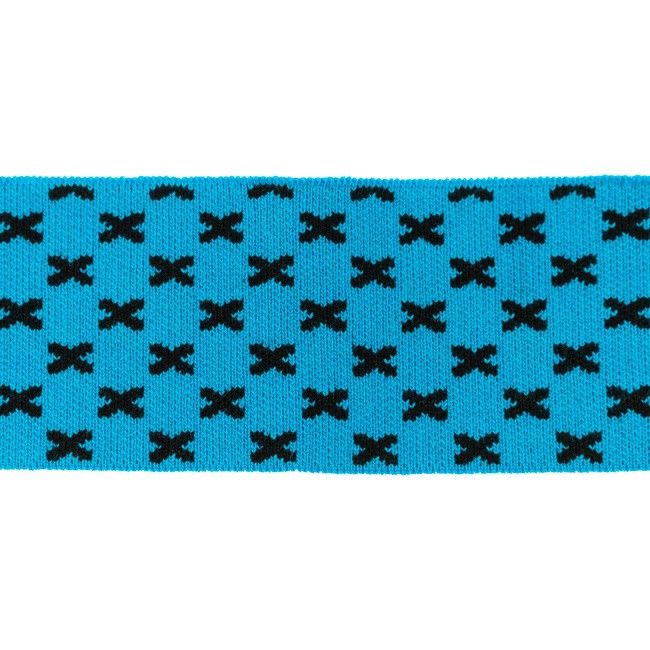 Rib žakárový -aqua+černé křížky - 7x100 cm vyrobeno v EU