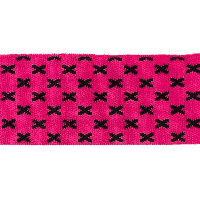 Rib žakárový -malinový+černé křížky - 7x100 cm vyrobeno v EU