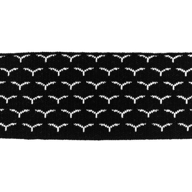 Rib žakárový - černý s ptáčky - 7x100 cm vyrobeno v EU
