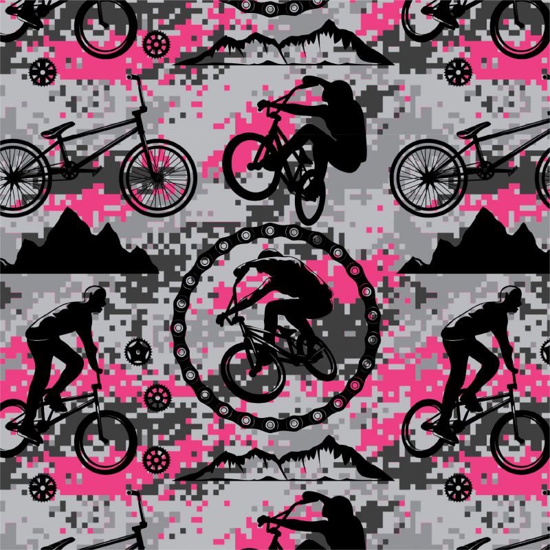 Cyklistika růžová na kamufláži -materiálové varianty mavaga design