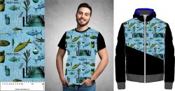 Barevná malované rybaření na modré- materiálové varianty mavaga design