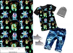 Malovaní bubáci klučičí- materiálové varianty | Bela- polyesterový úplet, Torino -úplet funkční, MILKY -úplet funkční, FERRA -úplet, Lycra, PUSH UP LYCRA/ plavkovina, Garzato- počesaný funkční úplet, Termo lycra počesaná, DOLOMITY -počesaný 250 gsm, Softshell zimní 320 gsm, Softshell LETNÍ NEPRUŽNÝ, Softshell ZIMNÍ PRUŽNÝ 220 gsm, Softshell letní pružný 220gsm, Softshell jarní 285 gsm, Softshell BERÁNEK, Kočárkovina, Micropeach -tkanina 100 % pes, Silver pružné plátno, SILKY, Venezie úplet, Satén úpletový Valentino  PES+el., Microplyš pružný