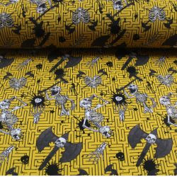 Teplákovina kostlivci na žluté - 270 gsm -2 jakost vyrobeno v EU