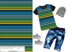 Pruhy modro-zelelné fluo - materiálálové varianty mavaga design