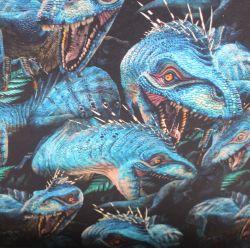Teplákovina modří dinosaurové - 260gsm EU-úplety atest pro děti