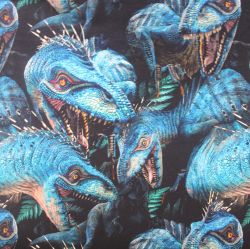 Teplákovina modří dinosaurové - 260gsm EU-úplety atest pro děti