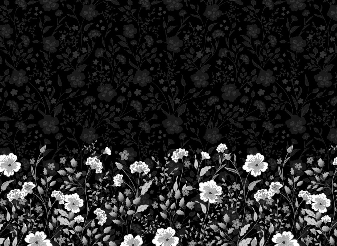 PANEL na šaty / triko/leginy –kytky bordura na černé 2- materiálové varianty mavaga design