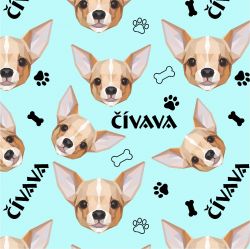 Čivava na dvětle modré-materiálové varianty mavaga design