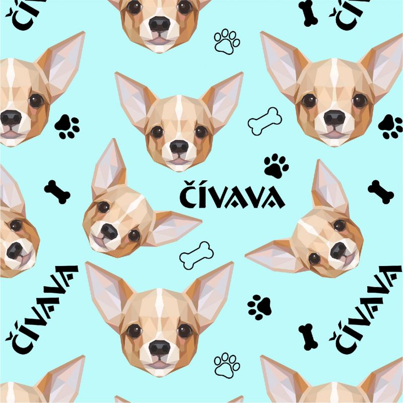 Čivava na dvětle modré-materiálové varianty mavaga design
