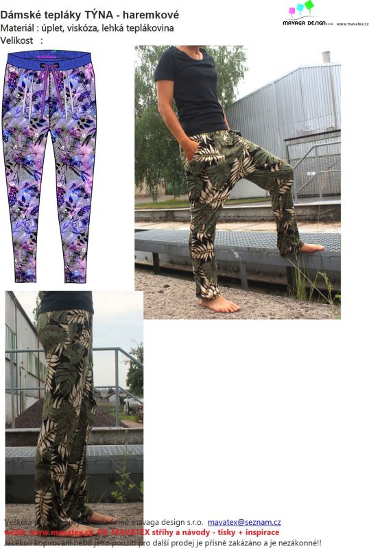 Papírový střih - Dámské haremkové tepláky TÝNA Mavatex