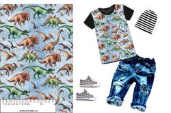 Dinosaurové modrý denim-materiálové varianty | Bela- polyesterový úplet, Torino -úplet funkční, MILKY -úplet funkční, FERRA -úplet, Lycra, PUSH UP LYCRA/ plavkovina, Garzato- počesaný funkční úplet, Termo lycra počesaná, DOLOMITY -počesaný 250 gsm, Softshell zimní 320 gsm, Softshell LETNÍ NEPRUŽNÝ, Softshell ZIMNÍ PRUŽNÝ 220 gsm, Softshell letní pružný 220gsm, Softshell jarní 285 gsm, Softshell BERÁNEK, Kočárkovina, Micropeach -tkanina 100 % pes, Silver pružné plátno, X-BAVLNĚNÝ SATÉN, BAVLNĚNÝ úplet LORA 180, Bavlněná teplákovina LORA 250 gsm, BAVLNĚNÝ úplet MIRA 230, Mušelín, SILKY, Venezie úplet, Satén úpletový Valentino  PES+el., Microplyš pružný