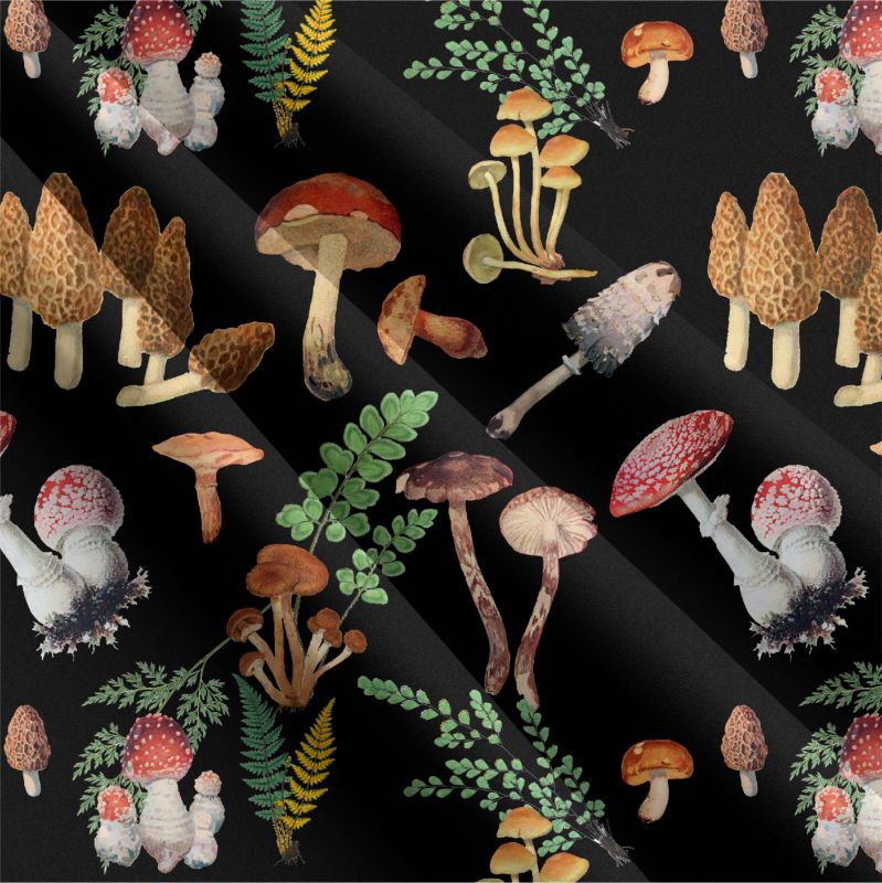 Houby na černé -sublimační digitální tisk mavaga design