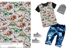 Dinosaurové šedý denim-materiálové varianty | Bela- polyesterový úplet, Torino -úplet funkční, MILKY -úplet funkční, FERRA -úplet, Lycra, PUSH UP LYCRA/ plavkovina, Garzato- počesaný funkční úplet, Termo lycra počesaná, DOLOMITY -počesaný 250 gsm, Softshell zimní 320 gsm, Softshell LETNÍ NEPRUŽNÝ, Softshell ZIMNÍ PRUŽNÝ 220 gsm, Softshell letní pružný 220gsm, Softshell jarní 285 gsm, Softshell BERÁNEK, Kočárkovina, Micropeach -tkanina 100 % pes, Silver pružné plátno, X-BAVLNĚNÝ SATÉN, BAVLNĚNÝ úplet LORA 180, Bavlněná teplákovina LORA 250 gsm, BAVLNĚNÝ úplet MIRA 230, Mušelín, SILKY, Venezie úplet, Satén úpletový Valentino  PES+el., Microplyš pružný